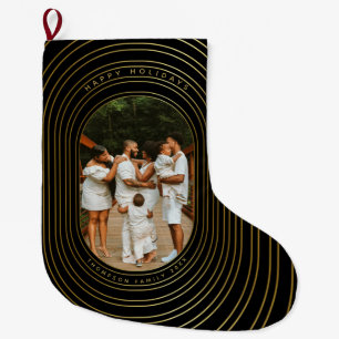Black Gold Custom Photo Family Christmas Large Christmas Stocking
