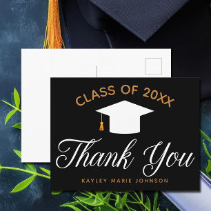 Black Gold Customised Graduation Thank You Postcard