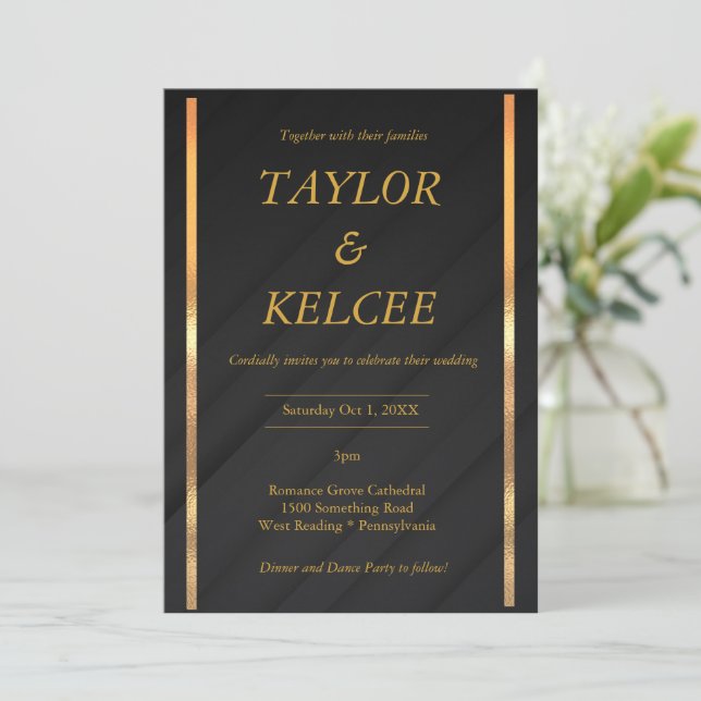 Black Gold CUSTOMIZABLE Wedding Invitation (Standing Front)
