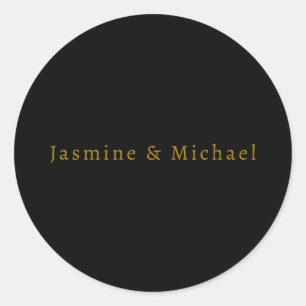 Black & Gold Cute Minimalist Own Name Classic Round Sticker
