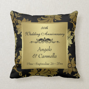 Black, Gold Damask 50th Anniversary PHOTO Pillow