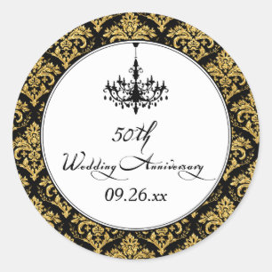 Black, Gold Damask 50th Anniversary Sticker 2