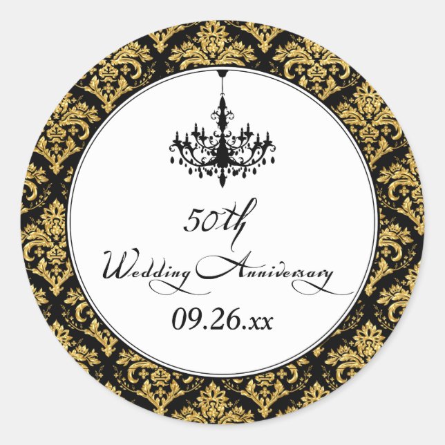 Black, Gold Damask 50th Anniversary Sticker 2 (Front)