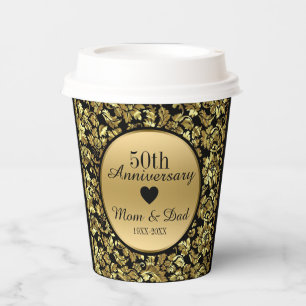 Black & Gold Damask- 50th Wedding Anniversary Pape Paper Cups