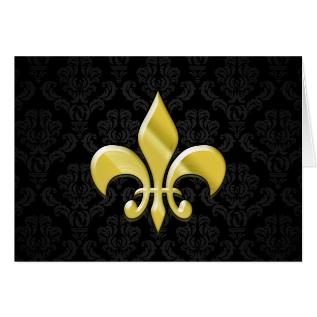 Black/Gold Damask Fleur de Lis (Front Horizontal)