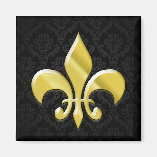 Black/Gold Damask Fleur de Lis Magnet (Front)