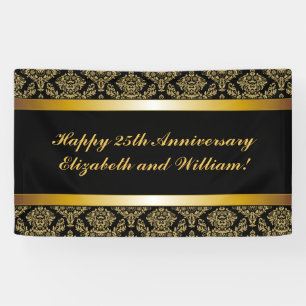 Black Gold Damask Happy Anniversary Banner