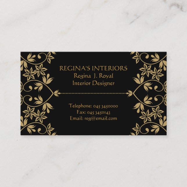 Black Gold Damask  Interiors Business Cards (Front)