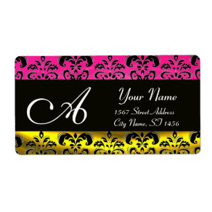 BLACK GOLD DAMASK ,PINK FUCHSIA  AMETHYST MONOGRAM