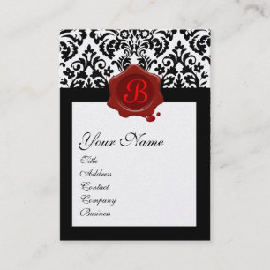BLACK GOLD DAMASK RED WAX SEAL MONOGRAM BUSINESS CARD