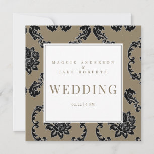 Black & Gold Damask Square Wedding  Invitation