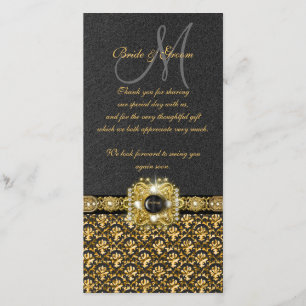 Black gold damask "thank you" thank you card