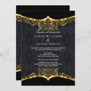 Black Gold Damask Wedding Invitation