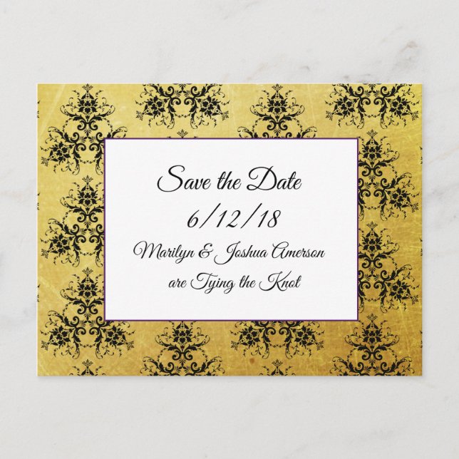 Black Gold  Damask Wedding Save the Date Postcards (Front)