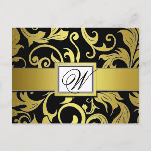 Black Gold Damask Wedding Save the Date Postcards