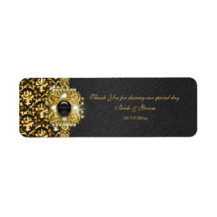 Black gold damask wedding "thank you"