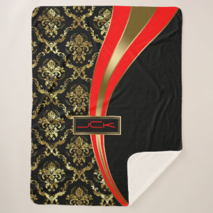 Black & Gold Damasks Geometric Design Sherpa Blanket