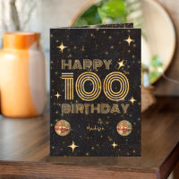 Black Gold Dancing Disco Ball 100th Happy Birthday