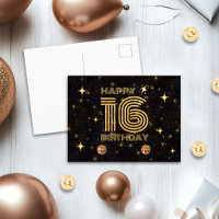 Black Gold Dancing Disco Ball 16th Happy Birthday