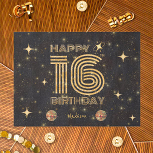 Black Gold Dancing Disco Ball 16th Happy Birthday Tissue Paper