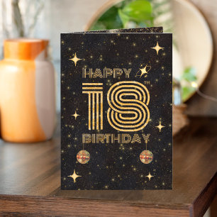 Black Gold Dancing Disco Ball 18th Happy Birthday Card