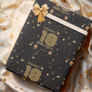 Black Gold Dancing Disco Ball 18th Happy Birthday Wrapping Paper