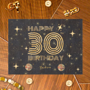 Black Gold Dancing Disco Ball 30tht Happy Birthday Tissue Paper