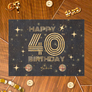 Black Gold Dancing Disco Ball 40tht Happy Birthday Tissue Paper