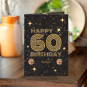 Black Gold Dancing Disco Ball 60th Happy Birthday Card