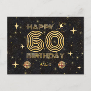 Black Gold Dancing Disco Ball 60th Happy Birthday Postcard
