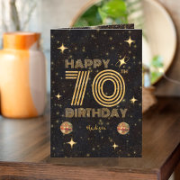 Black Gold Dancing Disco Ball 70th Happy Birthday