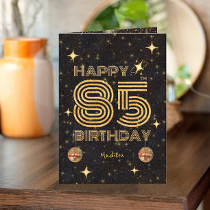 Black Gold Dancing Disco Ball 85th Happy Birthday Card