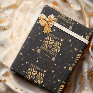 Black Gold Dancing Disco Ball 85th Happy Birthday Wrapping Paper