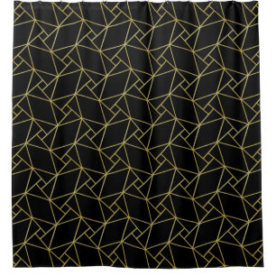 Black Gold Deco Abstract Geometric Pattern Luxury Shower Curtain