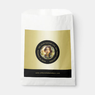 Black & gold design, Logo or Photo in gold circle, Favour Bags
