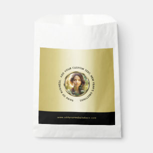 Black & gold design, Logo or Photo in gold circle, Favour Bags