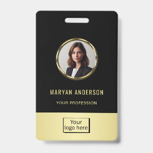 Black & gold design, Logo or Photo in gold circle, ID Badge