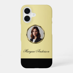 Black & gold design, Logo or Photo in gold circle, iPhone 16 Case
