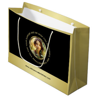 Black & gold design, Logo or Photo in gold circle, Large Gift Bag
