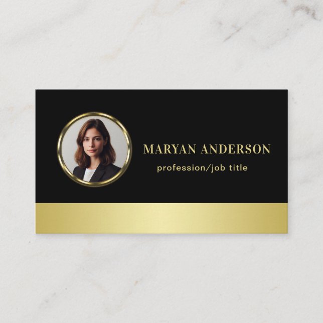 Black & gold design, Logo or Photo in gold circle, Loyalty Card (Front)