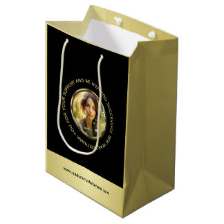Black & gold design, Logo or Photo in gold circle, Medium Gift Bag