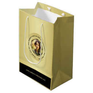 Black & gold design, Logo or Photo in gold circle, Medium Gift Bag