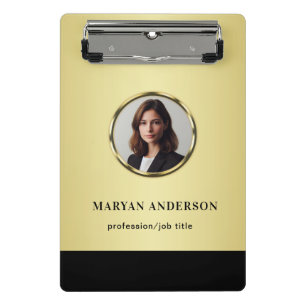 Black & gold design, Logo or Photo in gold circle, Mini Clipboard