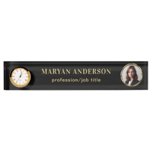 Black & gold design, Logo or Photo in gold circle, Nameplate