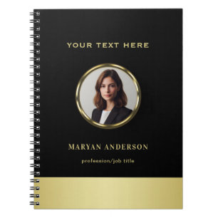 Black & gold design, Logo or Photo in gold circle, Notebook