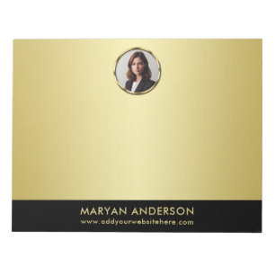 Black & gold design, Logo or Photo in gold circle, Notepad