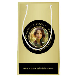 Black & gold design, Logo or Photo in gold circle, Small Gift Bag