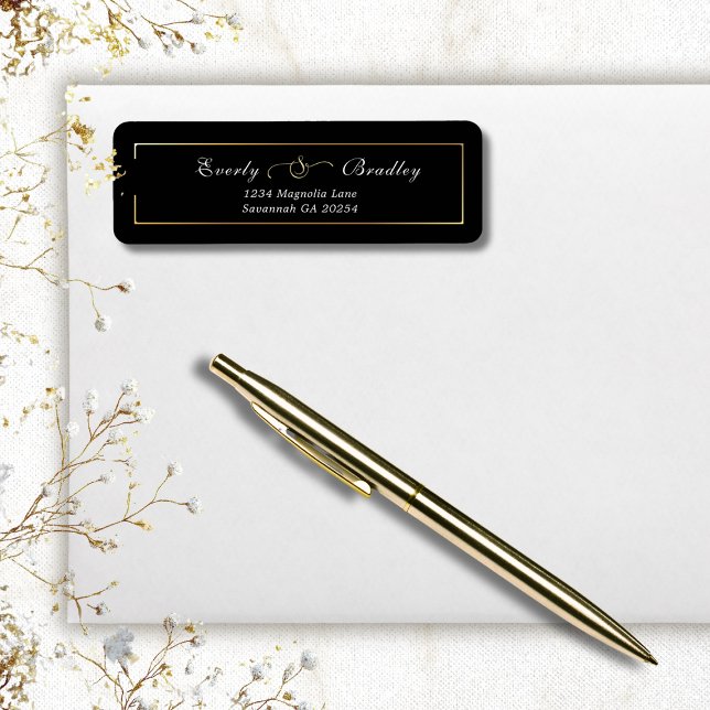 Black Gold Designer Frame Elegant Return Address (Creator Uploaded)