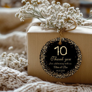 Black & Gold Diamond 10th Anniversary Thank you Favour Tags