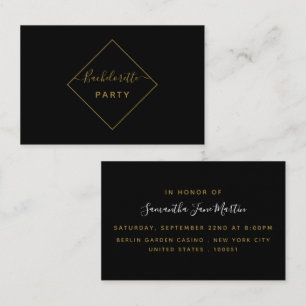 Black & Gold Diamond Bachelorette Party Invitation
